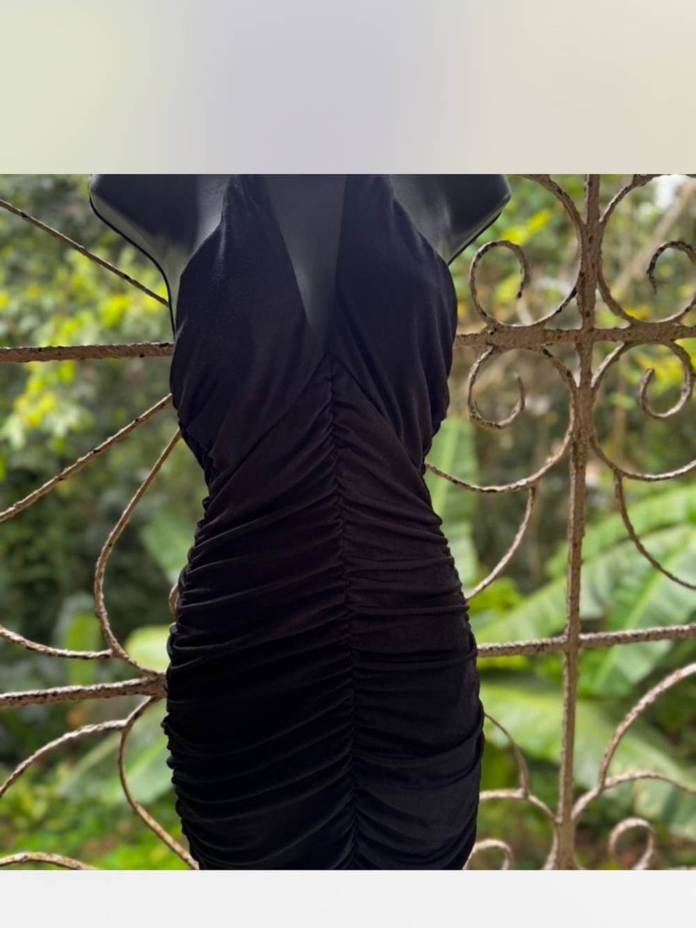 Ruched Halter Mini Dress in Black